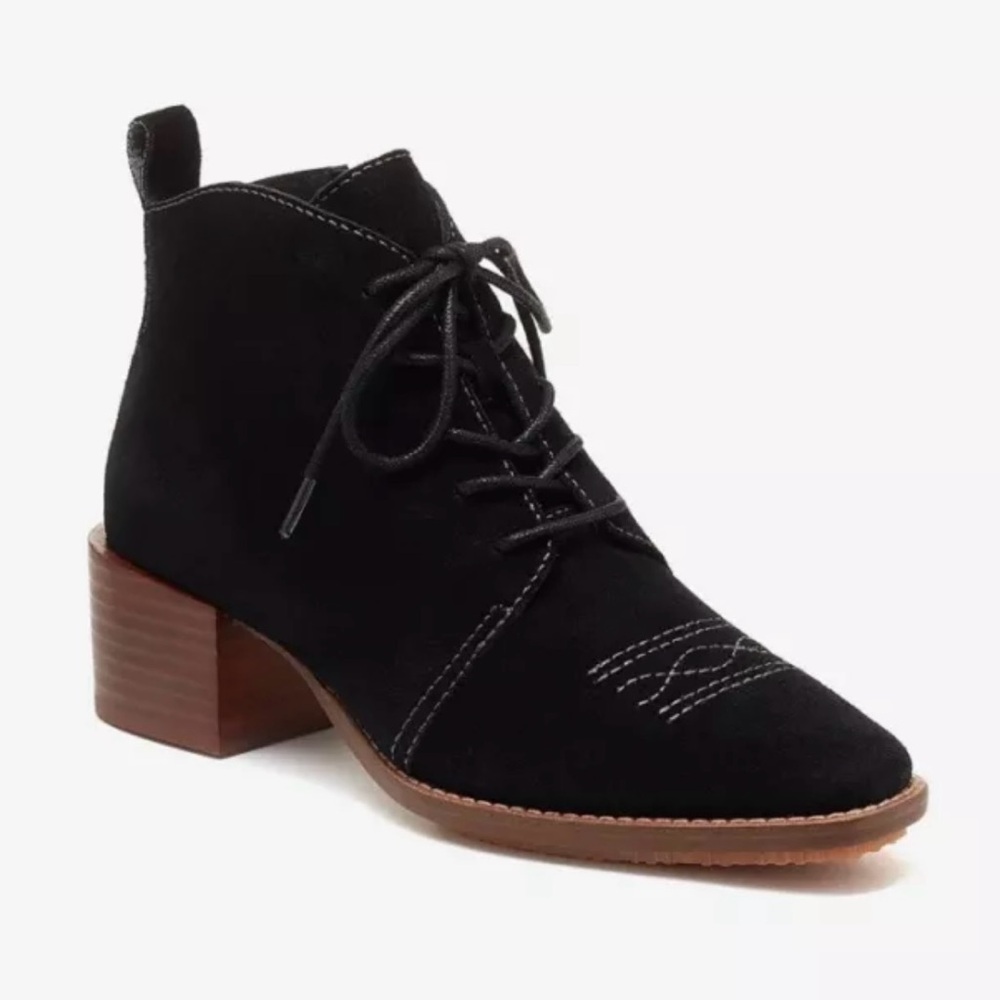 Kelsi Dagger Brooklyn Suede Lace Up Ankle Boot Womens Black Heel Size 9.5